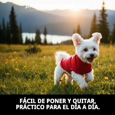 Perro con jersey diseño rombos caminando al aire libre