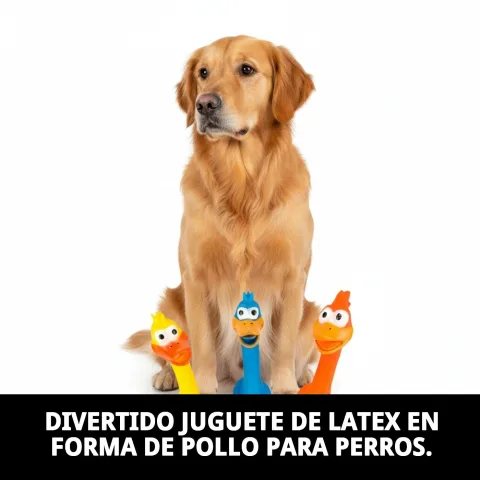 Perro jugando con juguete de látex Pollo Funny azul