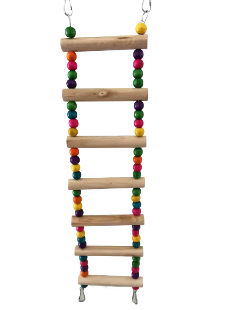Escalera pasarela de madera para aves con colores vivos en jaula