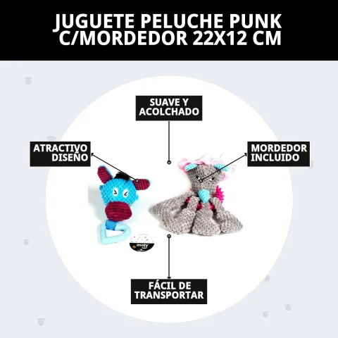 Juguete peluche punk con mordedor para perros en caja Mar Mascotas