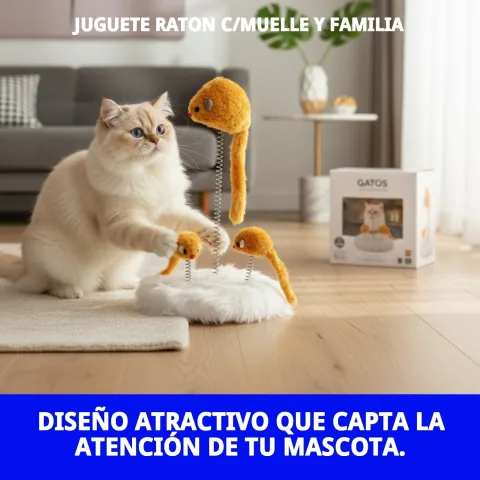 Accessoire pour chats avec ressort et souris en détail
