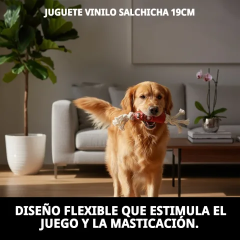 Juguete vinilo salchicha sobre superficie blanca