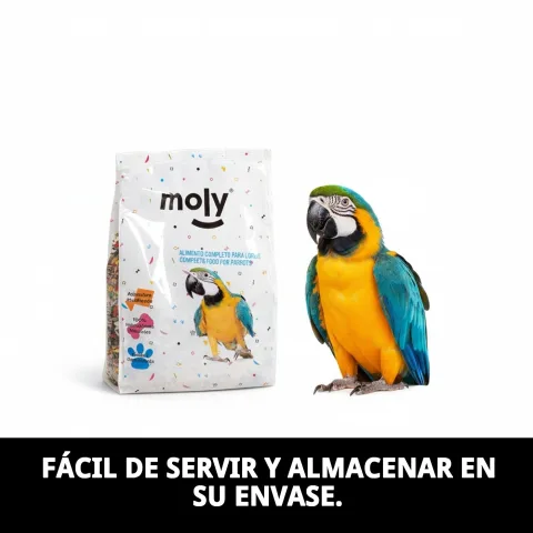 Presentación lateral del envase mixtura loros y cotorras