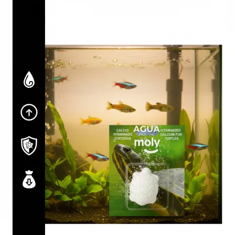 Tortue aquatique dans un aquarium avec eau conditionnée au MOLY