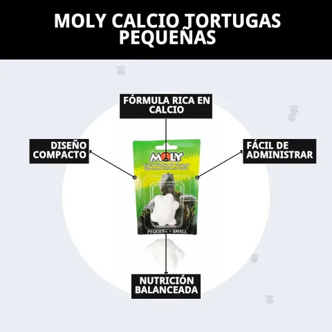 Envase y blister del suplemento MOLY Calcio para tortugas