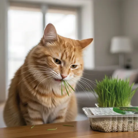 Herbe naturelle pour chats dans un plateau pratique