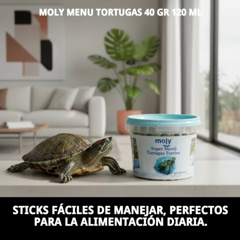 Pot MOLY MENU à côté d'une tortue aquatique dans son habitat