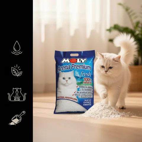 Paquet de litière Moly Premium avec étiquette visible