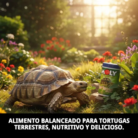 Tortuga terrestre comiendo alimento MOLY en su hábitat