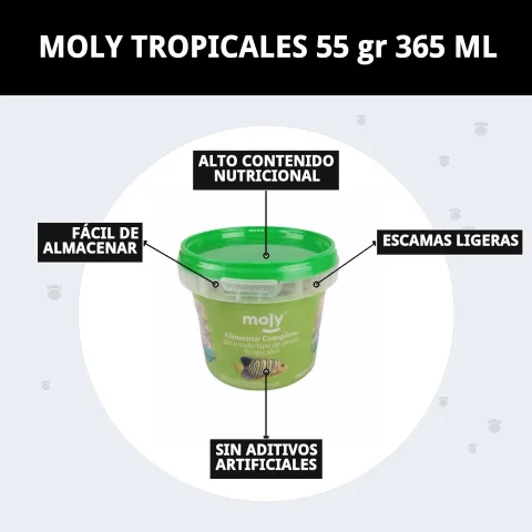 MOLY TROPICALES 55 gr 365 ml présenté sur La Tribu Animale