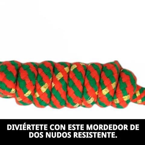 Perro pequeño jugando con mordedor de cuerda trenzada algodón