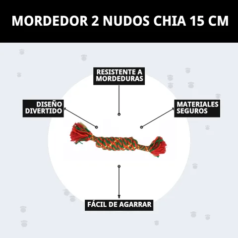 Presentación del mordedor con dos nudos para morder y tirar