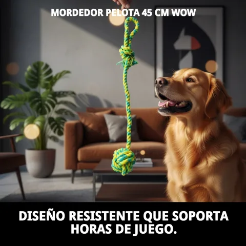 Vue latérale du mordeur avec balle et corde pour chiens