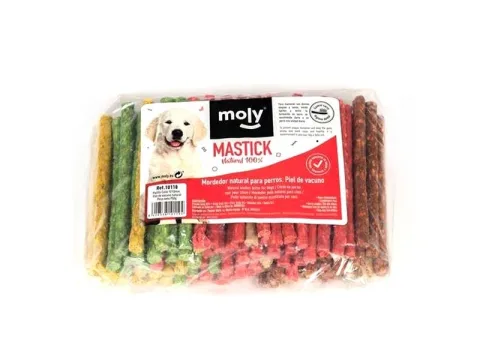 Snack masticable para perros fabricado con piel prensada triturada