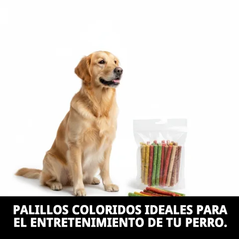 Palillos de colores para fortalecer mandíbula y salud dental en perros