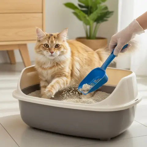 Pelle hygiénique pour chats soulignant sa légèreté et son design