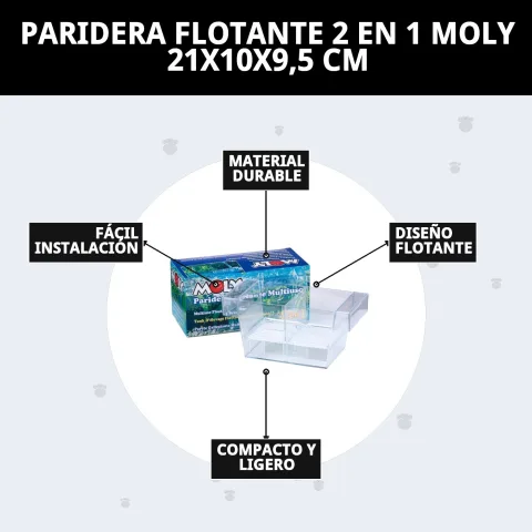 Paridera flotante Moly en acuario con tortuga acuática