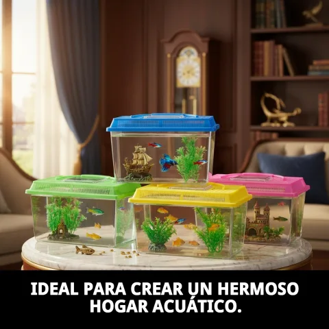 Pecera de plástico con fondo transparente