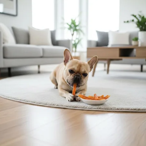 Snack en trozos de pechuga de pollo de corral deshidratada para perros