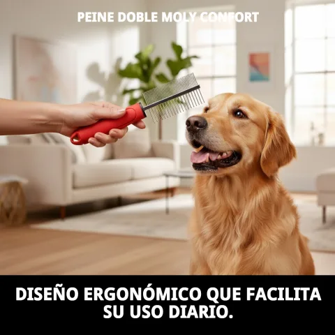 Peine Doble Moly Confort en uso sobre pelaje de gato