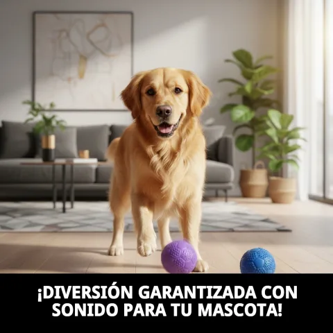 Pelota lila de caucho con sonido para perros
