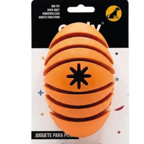 Balle rugby en caoutchouc taille moyenne pour chiens vue de face
