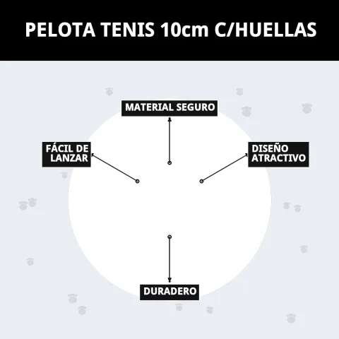 Pelota tenis 10 cm con huellas en ambiente de juego para perros