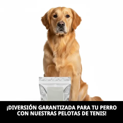 Perro jugando con pelota tenis 6,5 cm con huellas