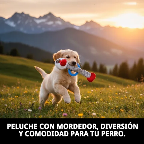 Détail du mordeur intégré dans peluche pour chiens