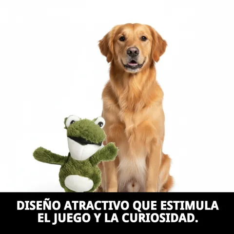 Vue latérale du peluche grenouille pour chiens aux couleurs vives