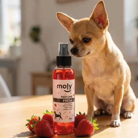 Detalle del spray del perfume Aroma Fresa para perros