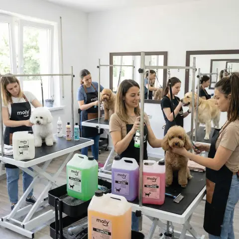 Aplicación de perfume Moly Brisa Marina en pelaje de perro