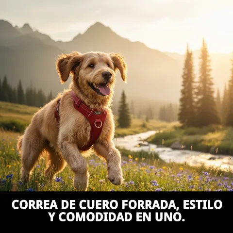 Petral de cuero negro con ajuste para perros medianos