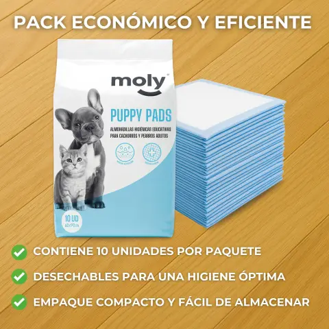 Detalle del empapador Moly Puppy Pads con base impermeable