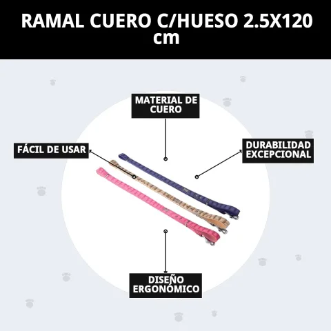 Vista completa del ramal cuero con hueso 2.5x120 cm