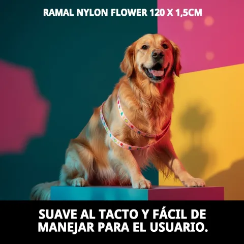 Uso del ramal nylon flower en paseo de perro mediano