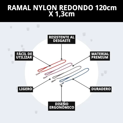 Ramal de nylon rojo para perros tamaño mediano y grande