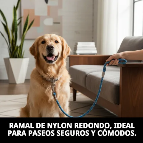 Vista lateral del ramal nylon redondo para perros pequeños