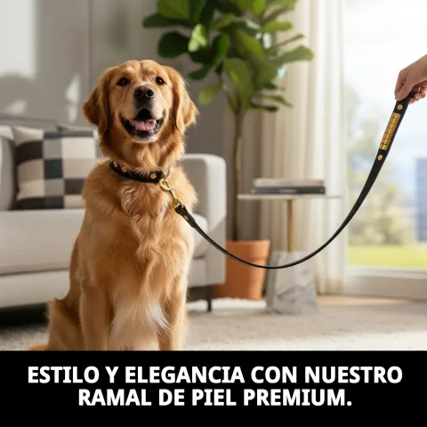 Ramal piel luxury en mano para paseo perro
