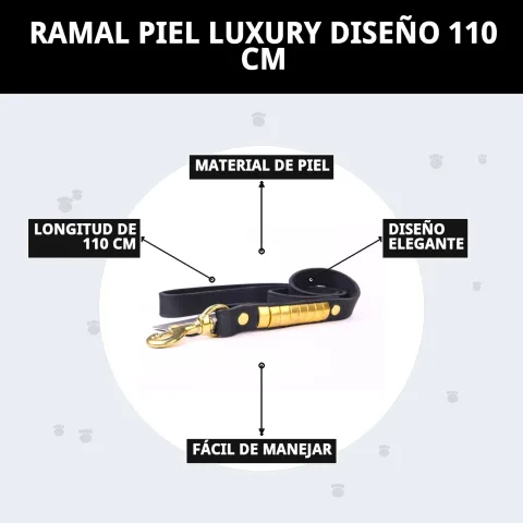 Ramal piel luxury negro con detalles dorados junto a collar piel luxury