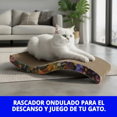 Detalle del diseño ondulado del rascador para gatos