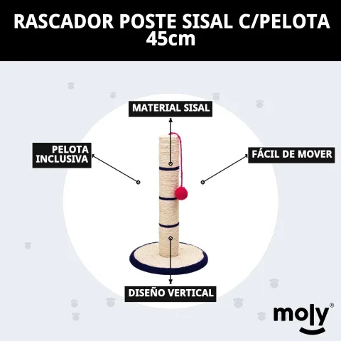Vue latérale du griffoir poste en sisal pour chats