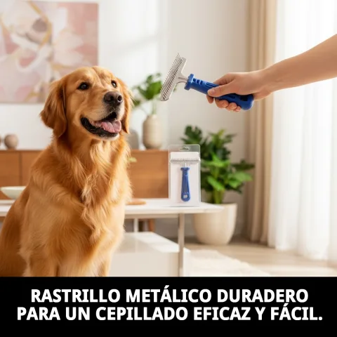Detalle de dientes metálicos del rastrillo Moly para perros