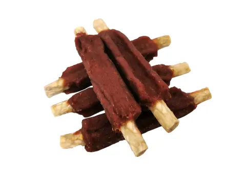 Detalle textura y forma costilla del snack natural para perros Moly