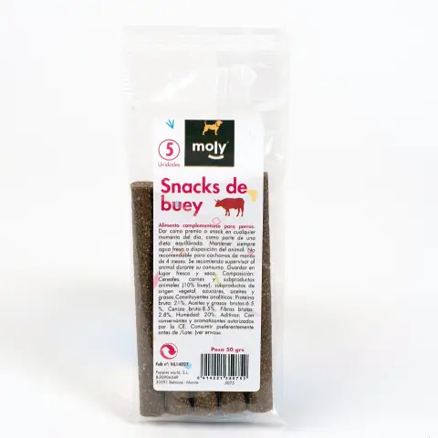 Snack natural en barritas de buey para perros ideal para entrenamiento