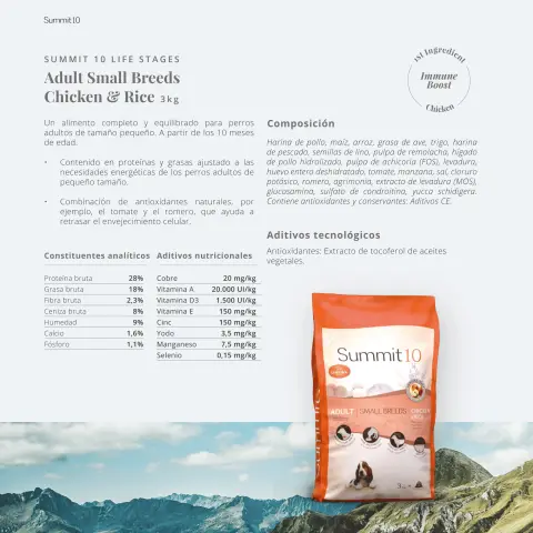 Detalle del saco de pienso SUMMIT 10 para perros adultos de raza pequeña