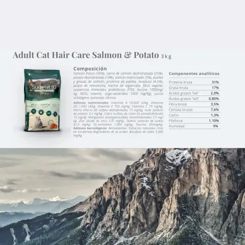 Detalle de croquetas de pienso sin cereales para gatos adultos sensibles SUMMIT 10