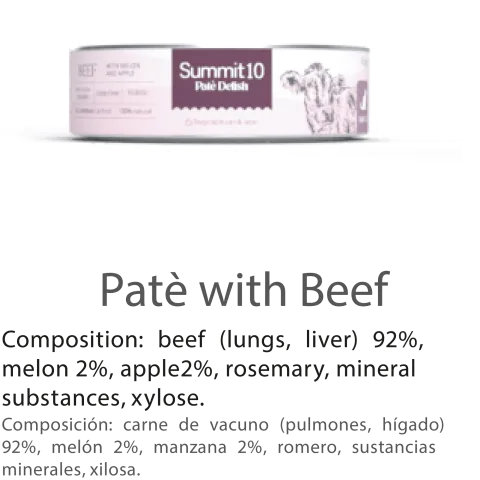 SUMMIT 10 PATÉ DELISH WITH BEEF FOR CATS 85 G | PATÉ HÚMEDO PREMIUM PARA GATOS CON TERNERA, MELÓN Y MANZANA