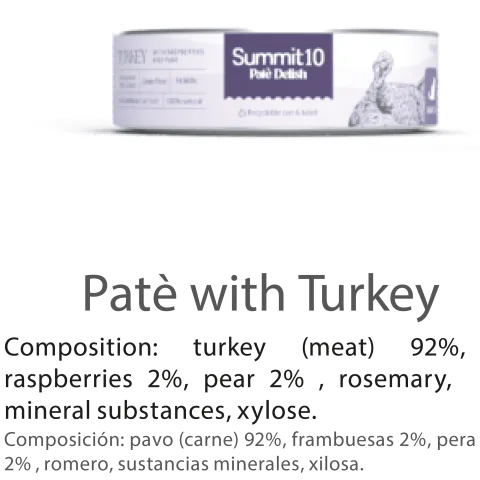 SUMMIT 10 PATÉ DELISH WITH TURKEY FOR CATS 85 G | ALIMENTO HÚMEDO GRAIN FREE PARA GATOS CON PAVO, FRAMBUESAS Y PERA