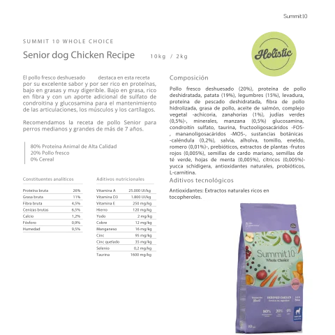 Detalle del pienso Summit Whole Choice Senior Light Chicken con ingredientes naturales